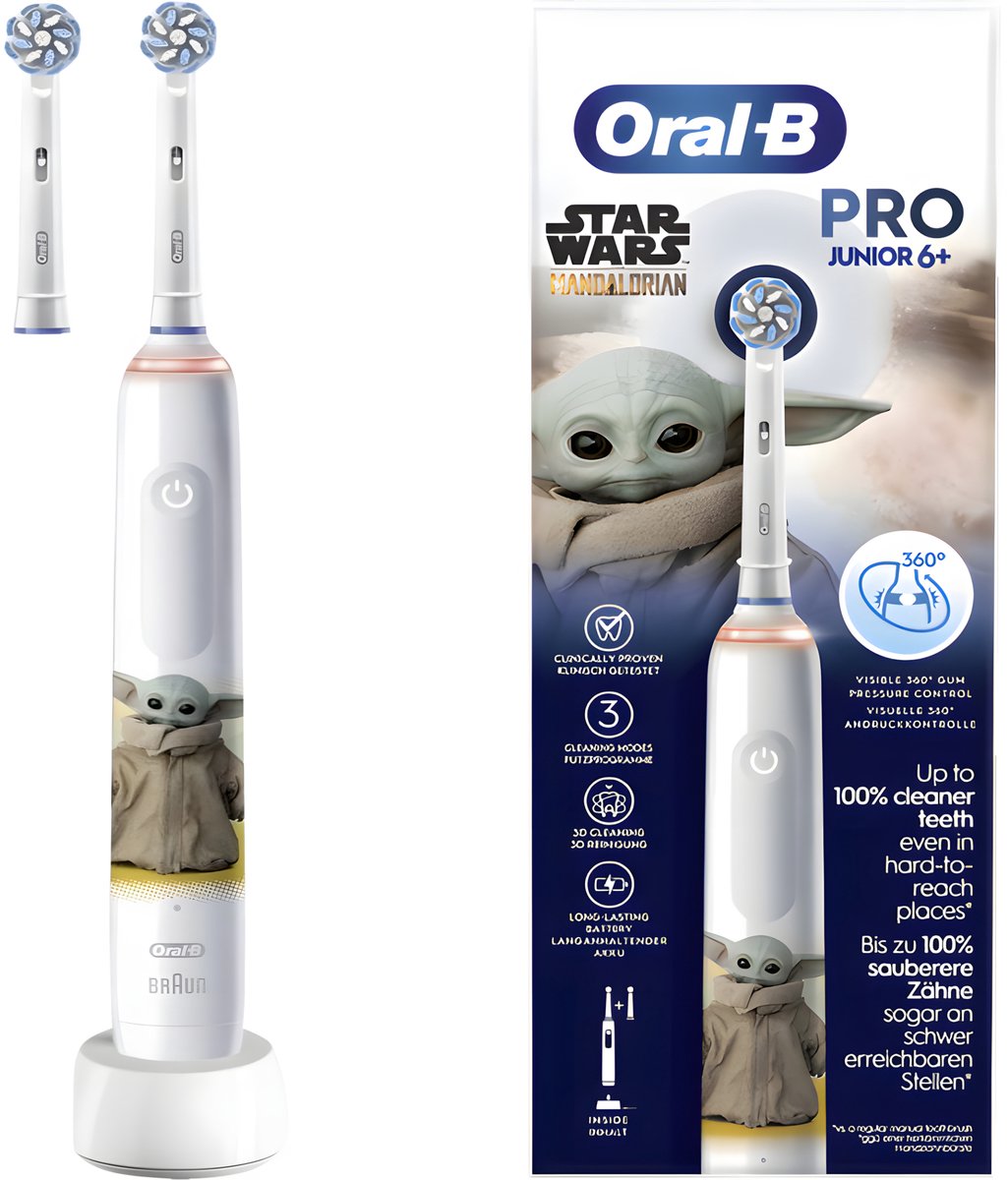 Oral-B Junior Star Wars Mandalorian - Elektrische Tandenborstel voor Kinderen - 3D-technologie - 3 poetsmodi - Druksensor zachte haartjes