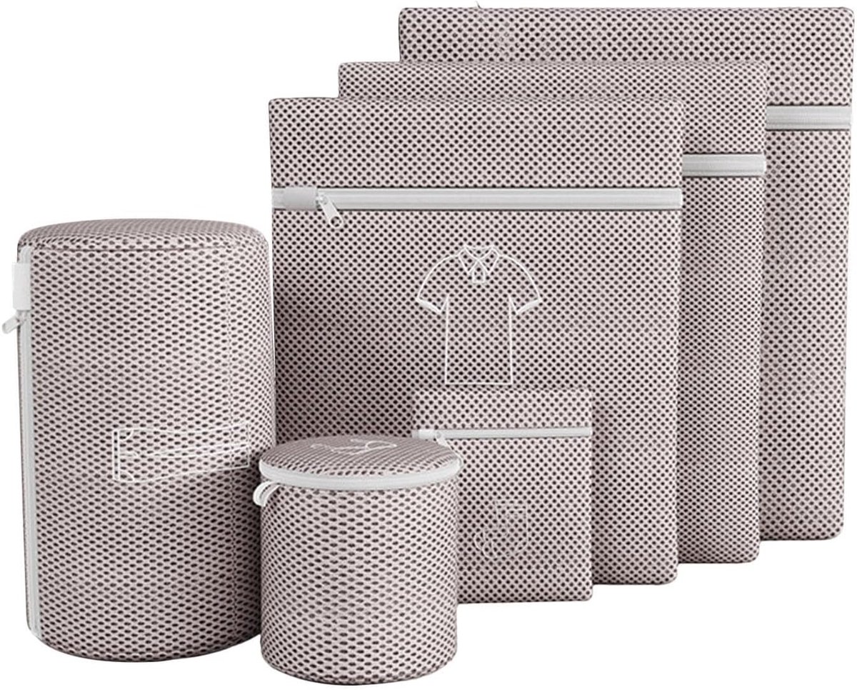 Mesh Waszakken - Wasmand Netten - Kleding Beschermen - Verdikt Fijnmazig Gaas - 6 Stuks - Grijs