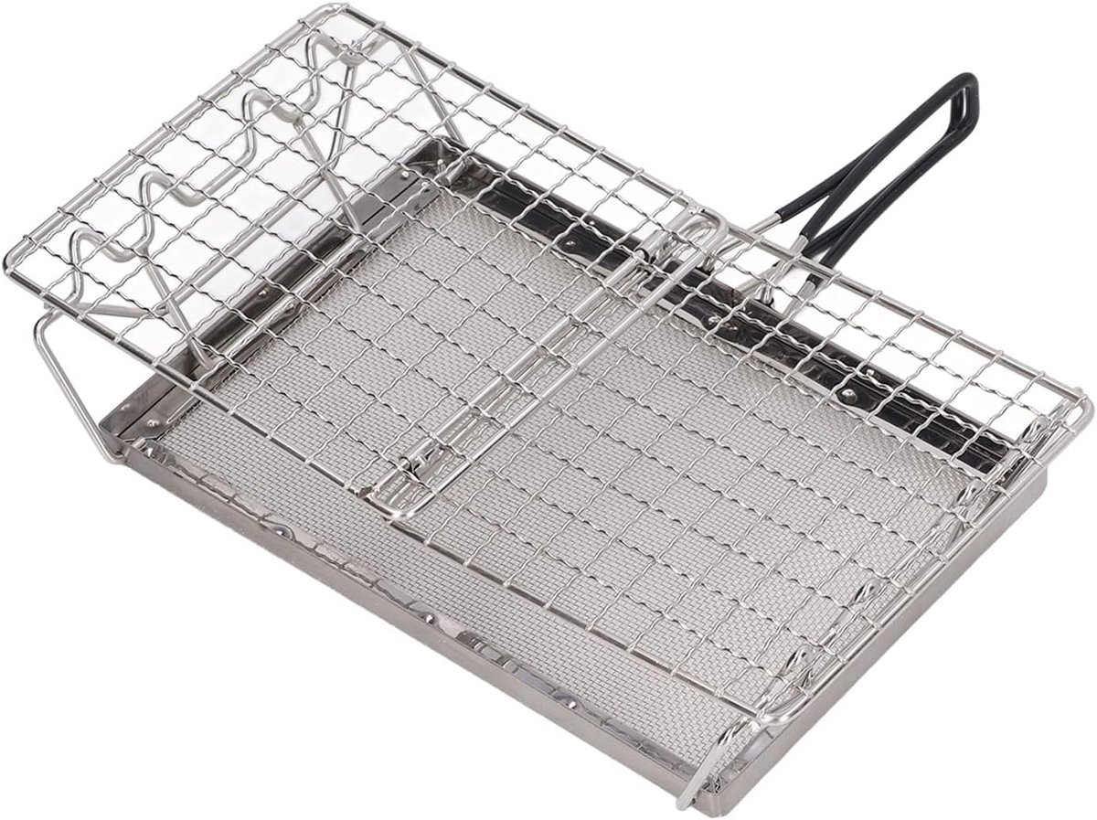 Kampeer Toaster Buiten Koken Brood Roosteren Vouwbaar Roestvrij Staal 25.5 x 15 cm Zilverkleurig
