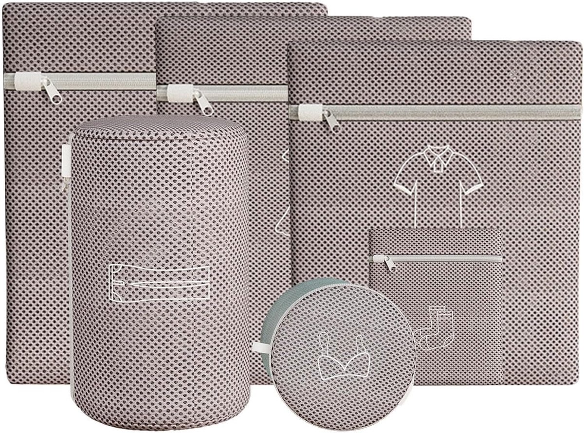 Mesh Waszakken - Wasknijpers Zakken - Kleding Beschermen - Fijnmazig Gaas - 6 Stuks - Grijs