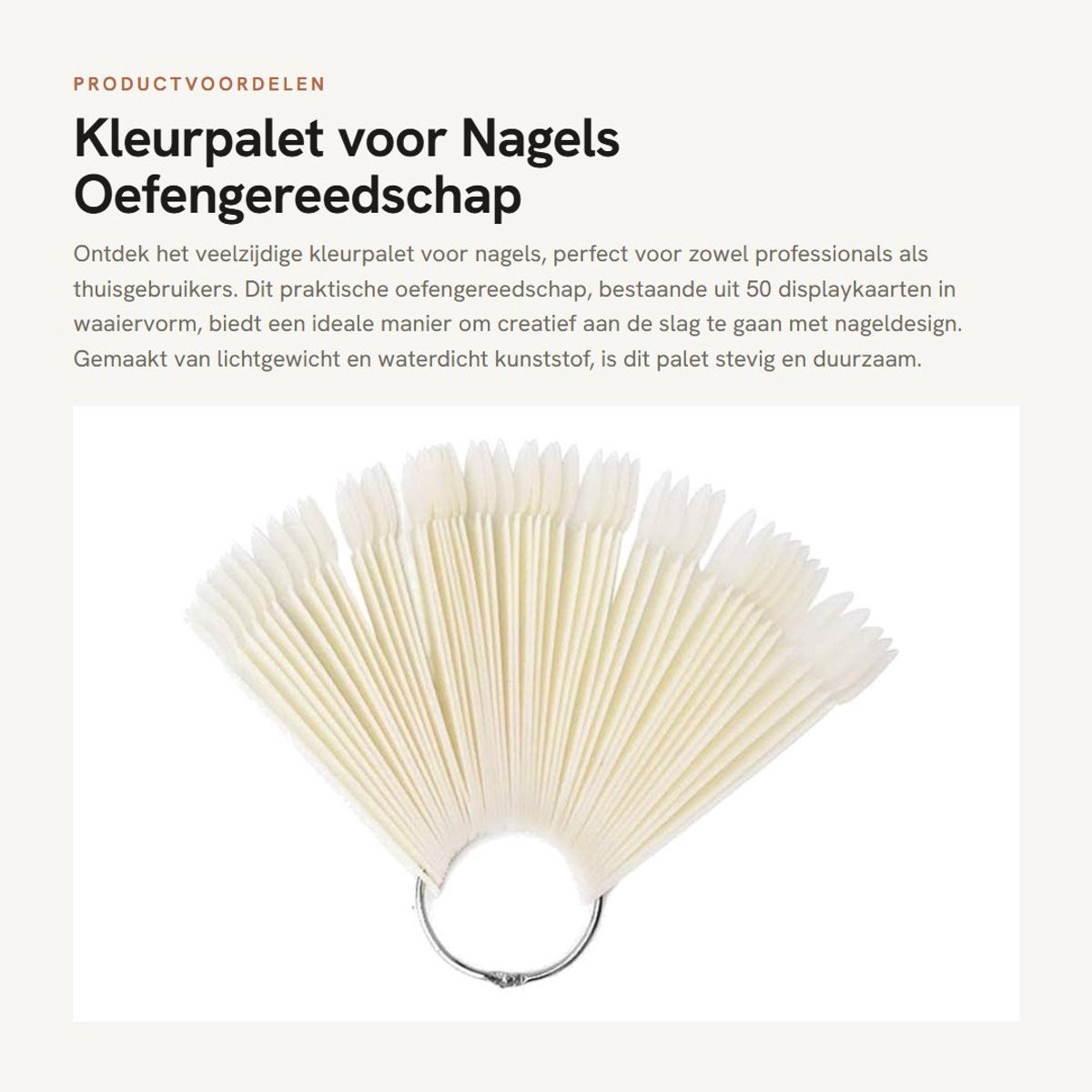 Dailygoods- Kleurpalet 50 Stuks - Waaiervormige Displaykaarten - Oefengereedschap - Nageldesign - Kunststof - Licht/Waterdicht/Duurzaam - Nagelpalet