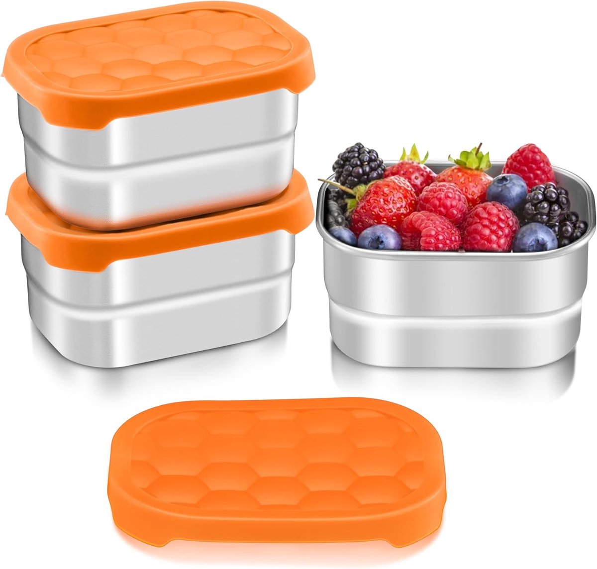 "VHV Lunchboxen - Snackdoosjes - Snackdoosjes kinderen - Lunchbox volwassenen - Lunchbox kinderen - Snackbakjes van roestvrij staal - Metalen lunchbox - Met siliconen deksels - Gemakkelijk te openen en lekvrij - Voor peuters en kleuters - 720ml "