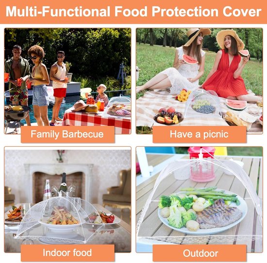 6 Stuks Voedselafdekking - Voedselkappen - Voedselhoezen - Opvouwbare Schotelhoezen - 17 Inch - Gaas - Met Handvat - Inklapbaar - Beschermt Eten Tegen Insecten - Fijn Net Tegen - Voor Keuken, Picknick, Buiten — afbeelding 5