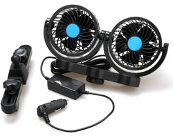 Autoventilator met dubbele kop - Dubbele Achterbankventilator - 360° Draaibaar & Traploze Snelheid - Clipmontage Zonder Gereedschap - Universeel 12V - Voor Auto, SUV & Camper