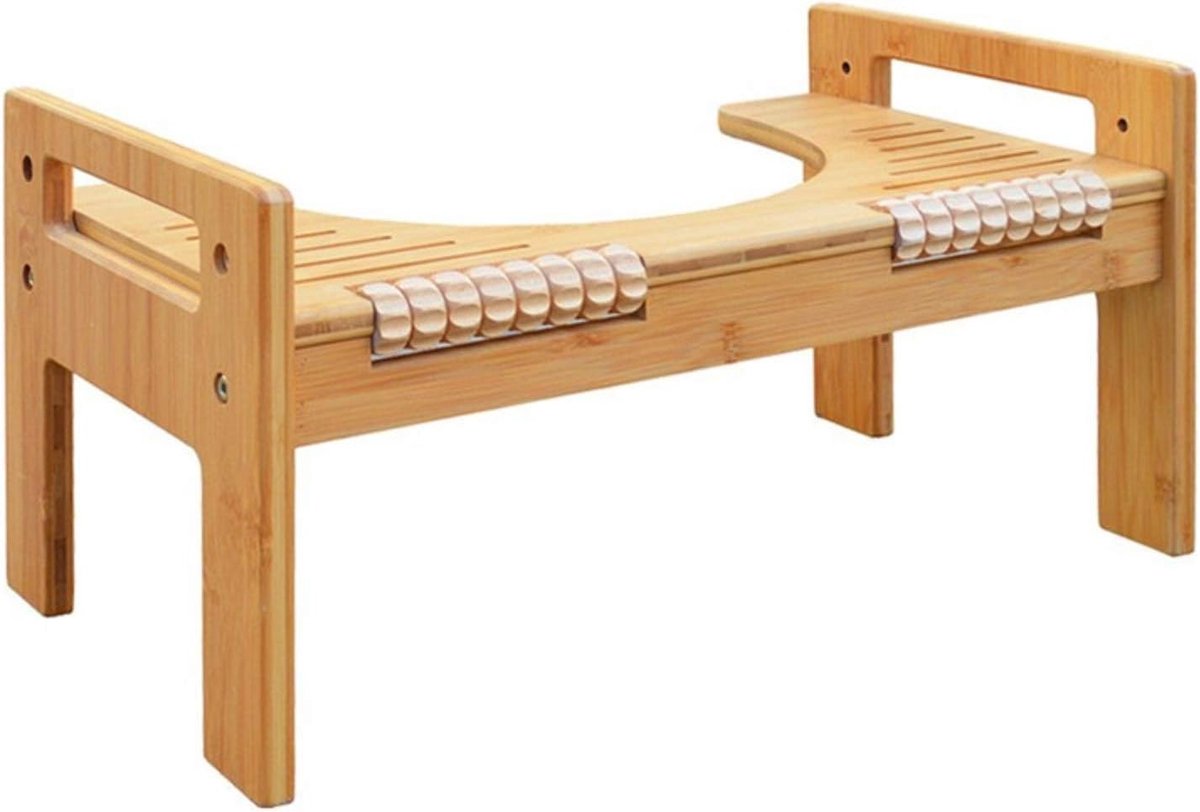 Toilet kruk - Voetenbankje badkamer - Comfortabel toiletbezoek - Massagefunctie in hoogte verstelbaar - 45x25.9x24.4cm - Natuurlijk hout