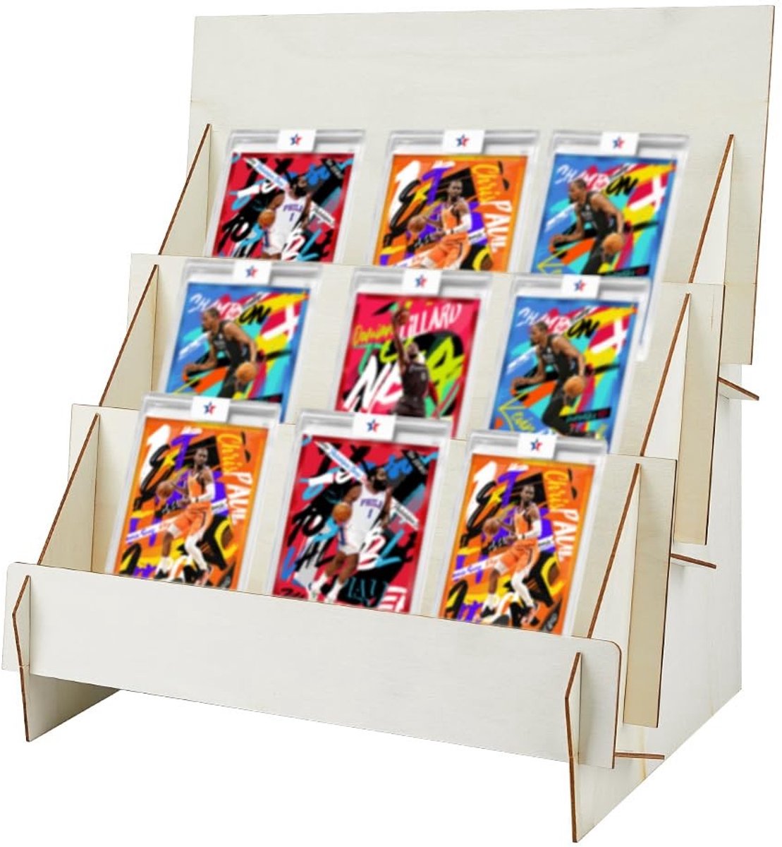 Dailygoods- Kaartenrek 3-laags - Display Standaard - Houten Houder - Wenskaarten Organizer - Sieraden Display - Creatieve Accessoires - Displaystand