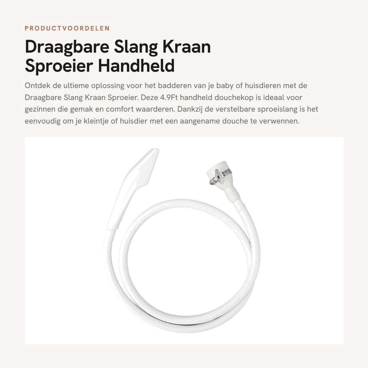 Dailygoods - Draagbare Slang Kraan Sproeier - Handheld Douchekop voor Badkamer - 4.9Ft Verstelbare Sproeislang - Geschikt voor Baby en Huisdieren - Wit