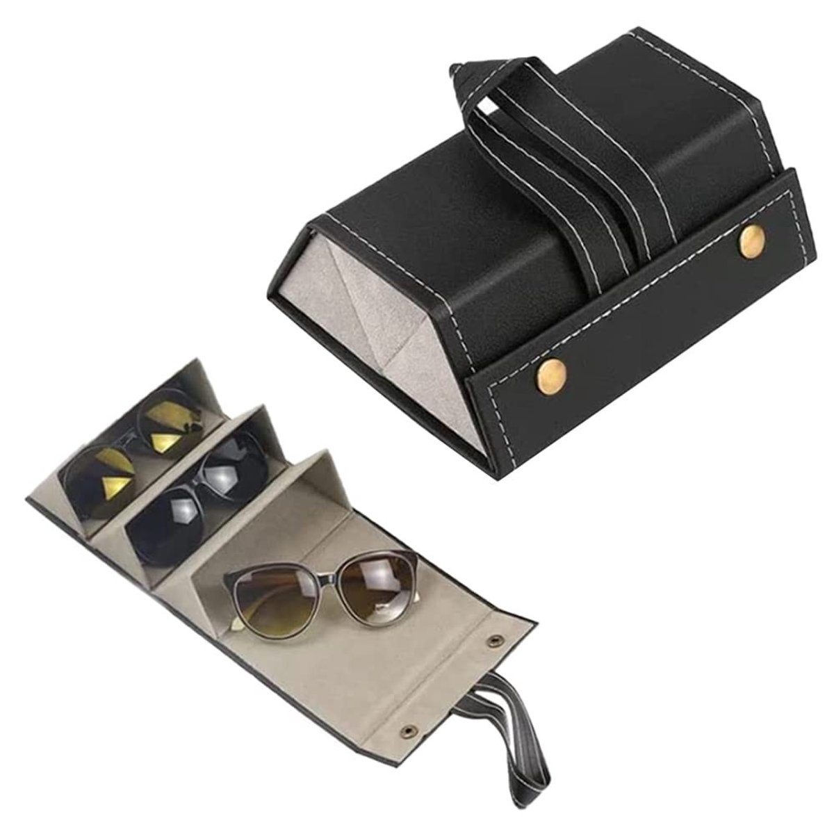 Dailygoods - Opvouwbare Reisbrillenkoker van Leer - Geschikt voor Meerdere Brillen