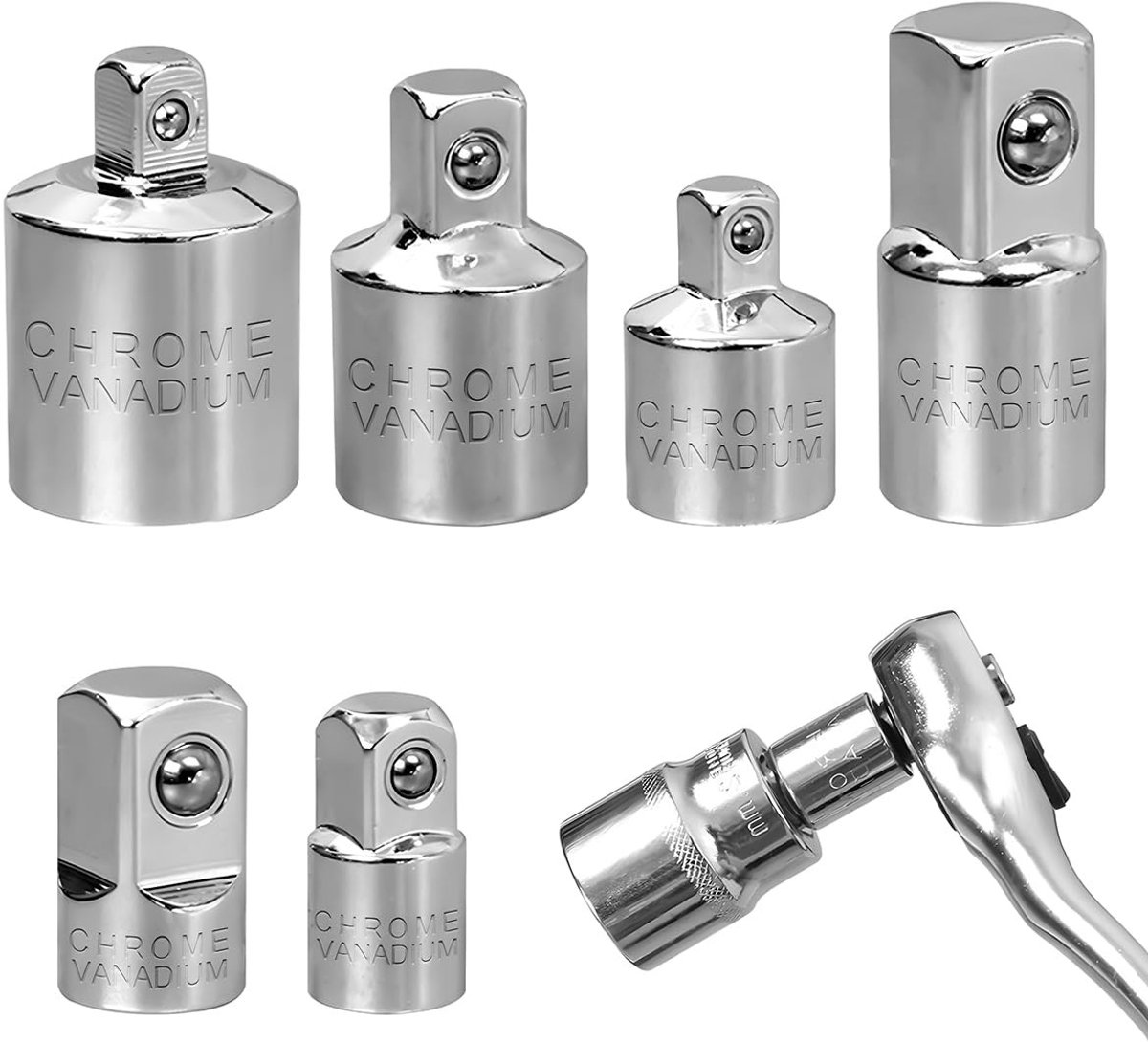 Dailygoods - Dopsleuteladapters - 6 stuks - Corrosiebestendig - Zilver - Voor doe-het-zelf - Geschikt voor auto-onderdelen - Professionele reparatie
