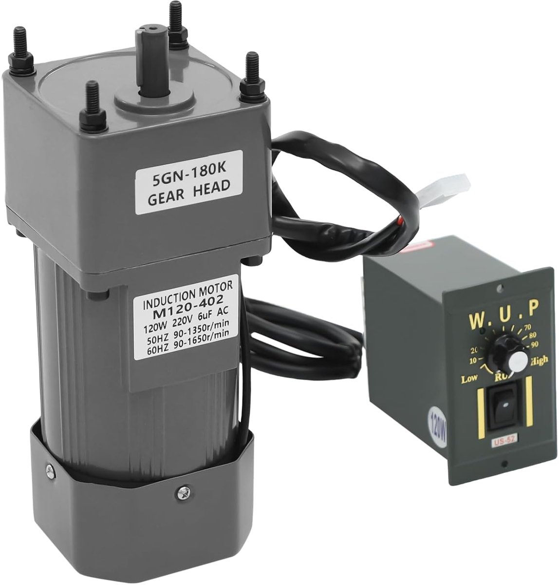 Elektrische Transmissiemotor - Wormreductor Motor - Industriële Automatisering - Variabele Snelheidsregeling - 120 W - Zilver