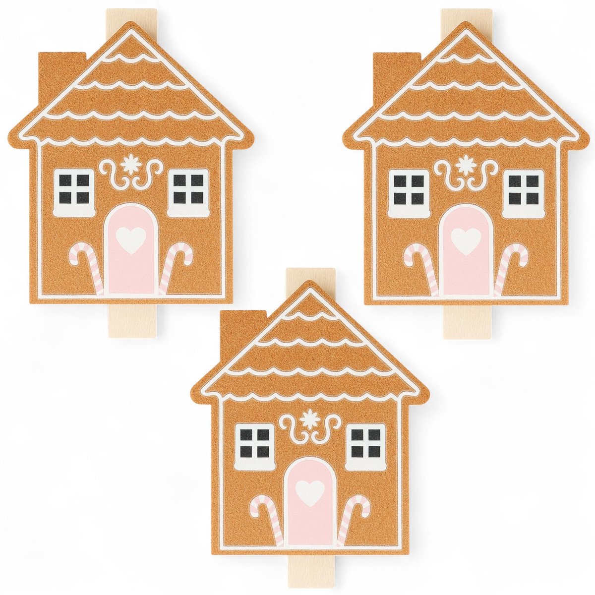 Dailygoods- Kerstklemmen Set van 3 - Vilten Peperkoekklemmen - Geschenkverpakking - Adventsdecoratie - Houten Accenten - Handgemaakte Decoratie - Kerstdecoratie