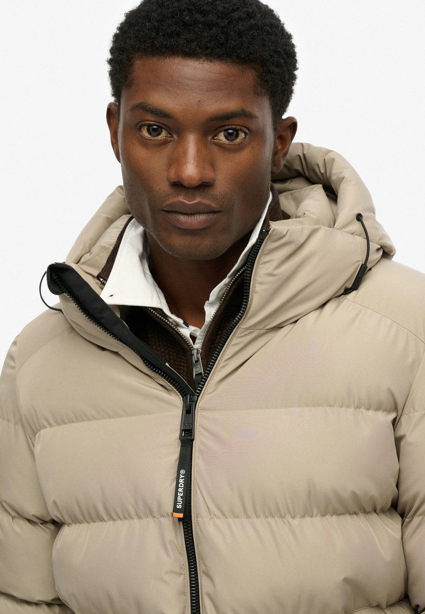 Superdry Pufferjas Hooded Greige – Heren Gewatteerde jassen Creme