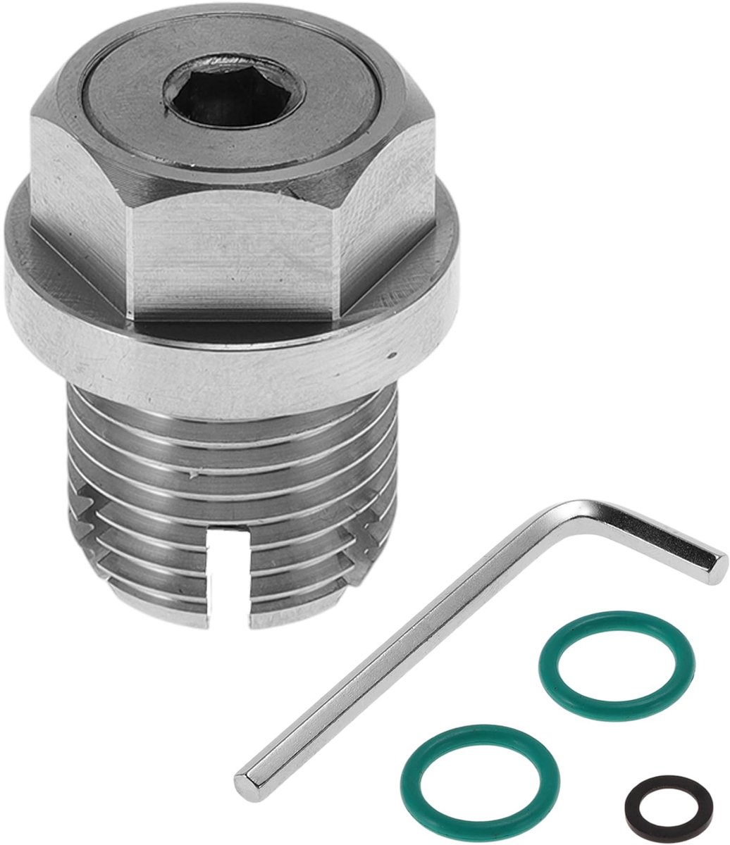 Dailygoods - M16.1x1.5 Olie Afvoerplug Roestvrij Staal Olie Pan Drain Bolt Schroefdraad Reparatie 1 x Afvoerplug 1 x Zeskantsleutel 2 x Groene Ringen 1 x Zwarte Wasmachine