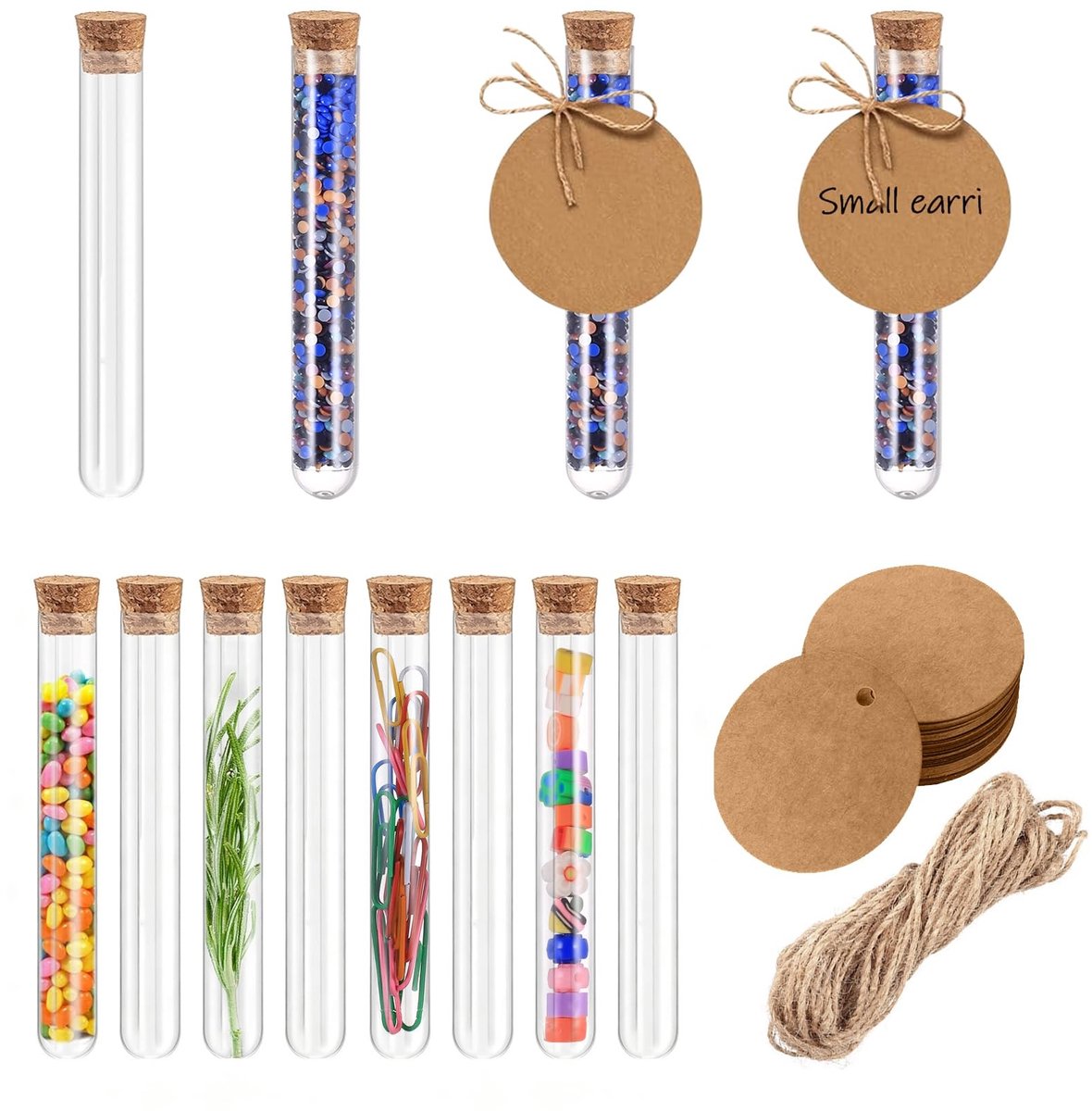 Dailygoods - 60 Stuks Transparante Kunststof Reageerbuisjes met Kurk en Labels