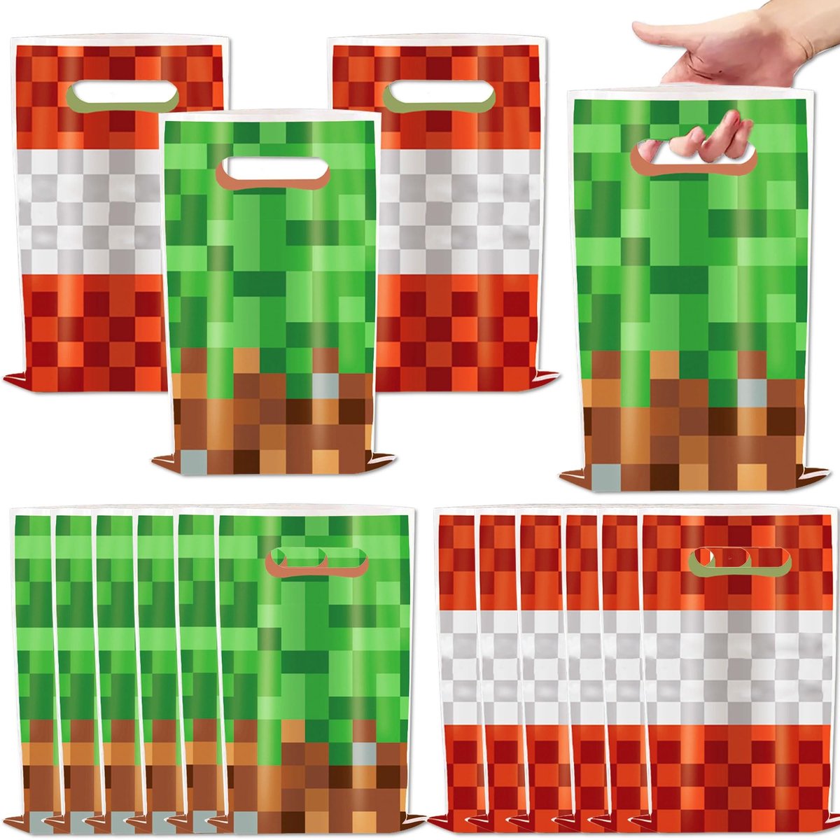Dailygoods- Snoepzakken 50 Stuks - Pixel Verjaardagsfeest - Goodie Bags - Feestzakken - Themafeest - Gaming Design