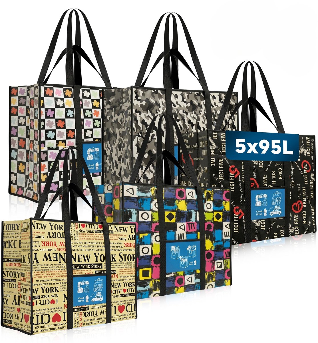 Dailygoods- Tassen Set van 5 - Opbergtassen - Multifunctioneel - Hoogwaardige materialen - 95 liter - Stevige handgrepen - Lange levensduur - Opbergzakken