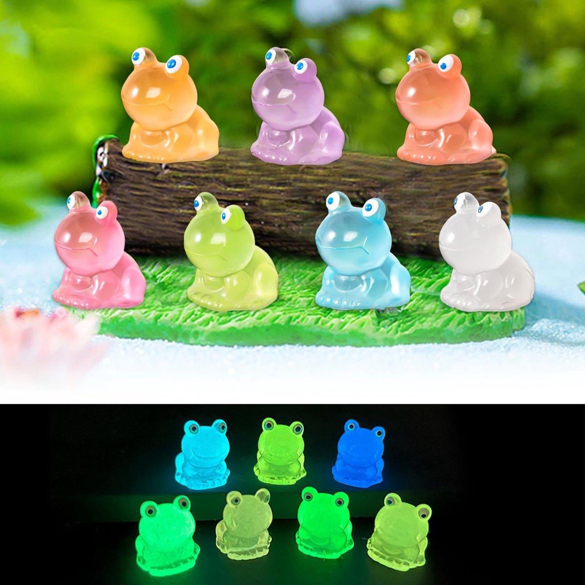 Dailygoods - Lichtgevende mini-kikkers, 70 stuks mini-hars figuren kikker, miniatuur deco kikkers, kleine figuren kikker voor DIY aquarium tuin landschap poppenhuis potdecoraties, 7 kleuren
