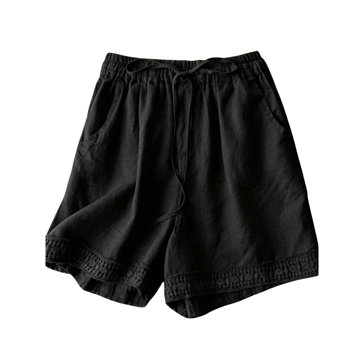 Currero Korte Linnen Broek Dames Zomerbroek Volwassenen Korte Broek Shorts Strandbroek Zomer Ibiza Stijl Abrikoos Zwart