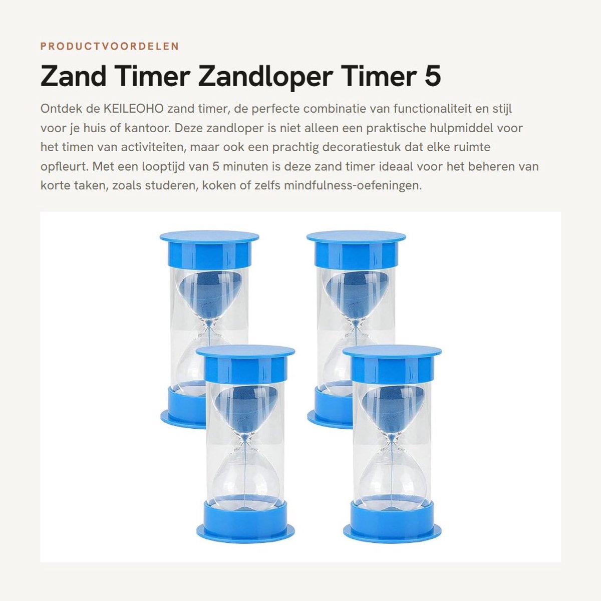 Dailygoods- Zandloper 5 Minuten - Countdown Timer - Lichtgewicht Plastic - Decoratie - Handig voor Oefeningen - 5,5 Inch Diameter