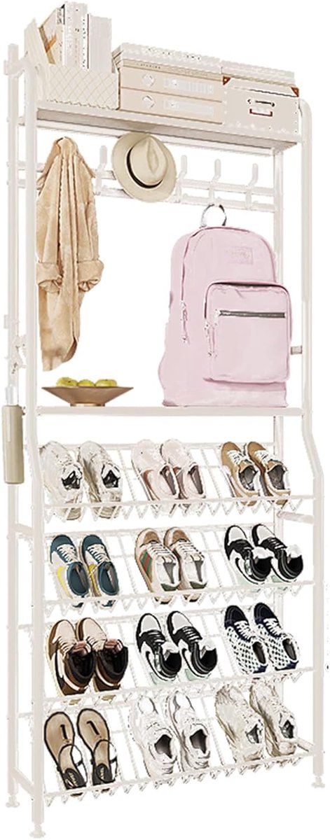 Schoenenrek met kapstok - Entree organizer - Hal opruimen - Ruimtebesparend ontwerp - 63cm
