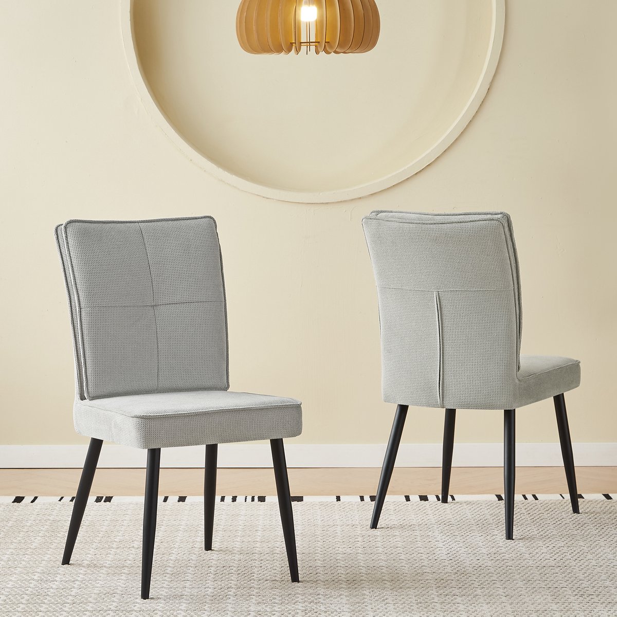 MIVRAY Eetkamerstoel Set van 2 - Zachte Chenille Bekleding met Houndstooth Patroon - Voor Eetkamer en Woonkamer - Lichtgrijs