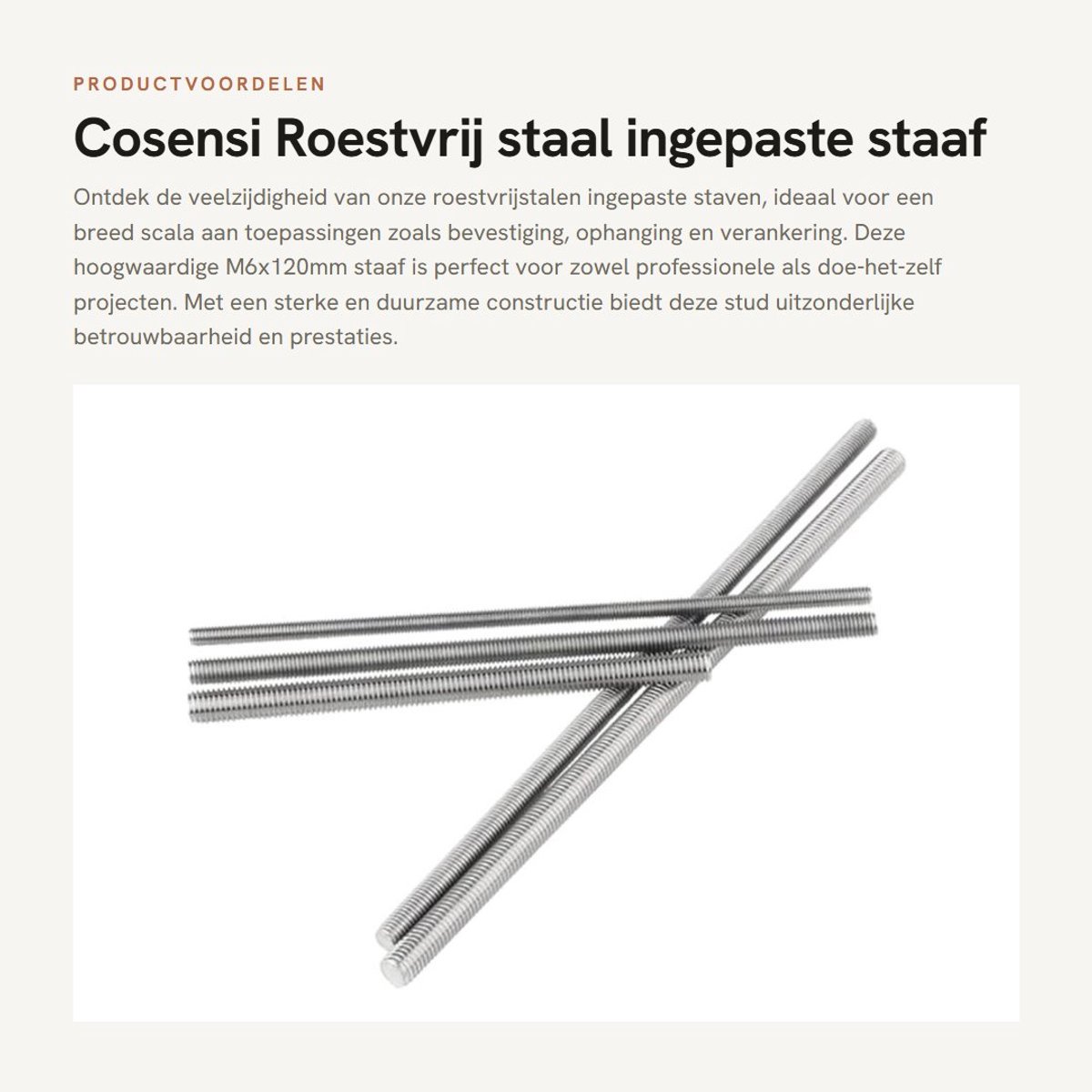 Dailygoods- Staaf M6x120mm - Roestvrij Staal - Draadstang - Bevestiging - Verankering - Slijtvast en Duurzaam - 5 Stuks - Draadstaaf
