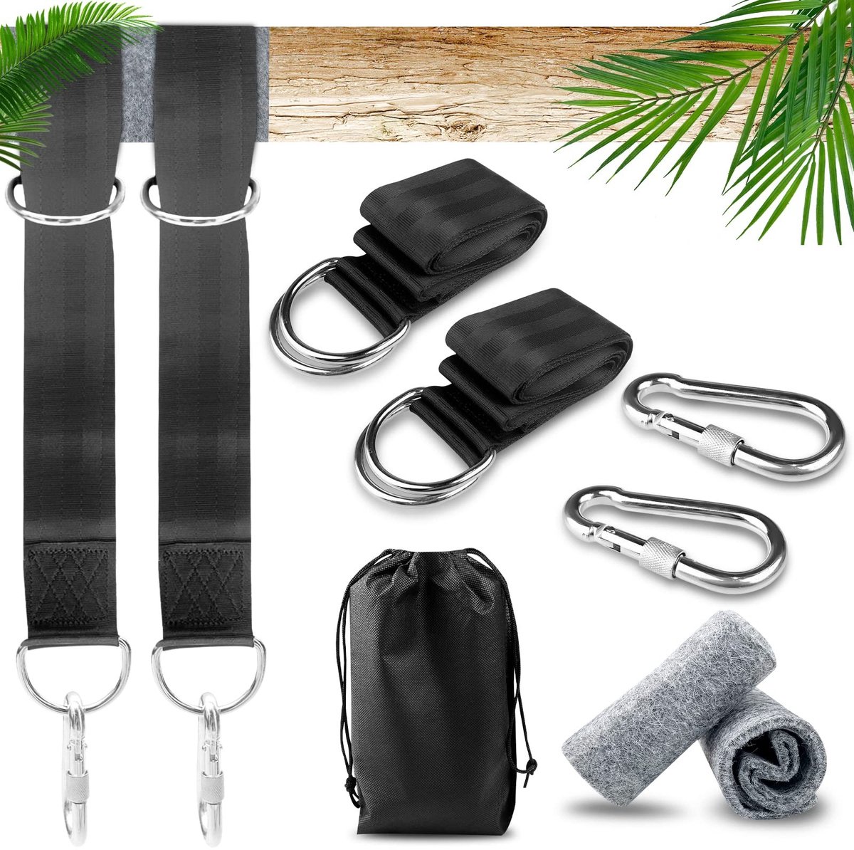 Dailygoods- Hangstoelbevestiging Hoge Kwaliteit - Schommelbevestiging - Ophangriem Kit - 2 Karabijnhaken - Tot 400 kg - Waterdicht en Scheurvast - Schommelhaak