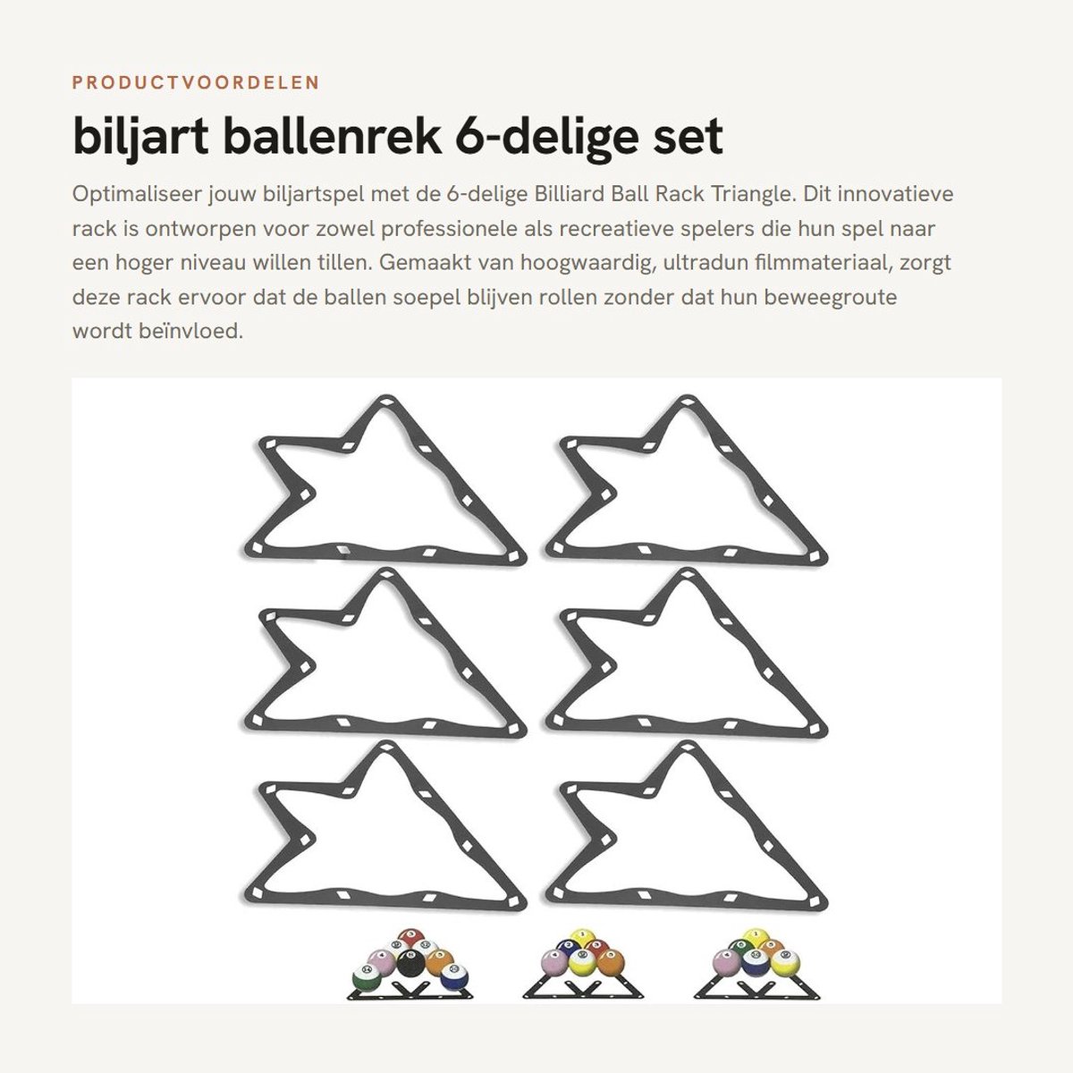 Dailygoods- Biljartballenrek - 6 Stuks - Duurzaam Materiaal - Professioneel Gebruik - Snelle Plaatsing - Antislip Ontwerp - Lichtgewicht - Biljartrek