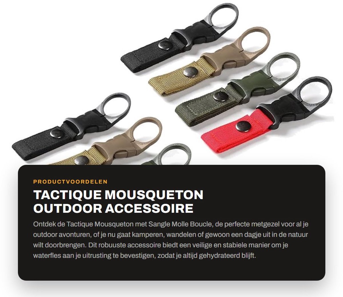 Dailygoods- Mousqueton Robuust en Duurzaam - Fleshouder Fiets - Drinkfleshouder - Tactische Nylon - Klittenbandsluiting - Lichtbestendig