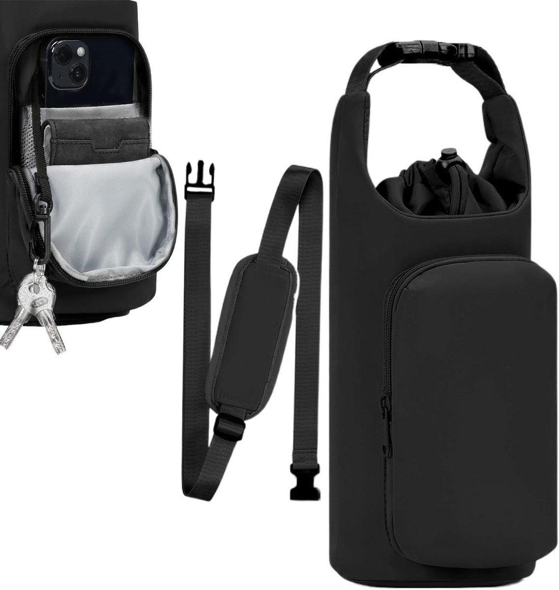 1 stuk - Tas voor waterfles - Geïsoleerde crossbodytas voor waterfles - Geschikt voor diverse situaties zoals fitness, sport, wandelen, buitenactiviteiten, reizen, strand, cruiseschepen, autogebruik, rugzak, kantoor en campus - 30x10x12cm - Zwart — cadeau in Sport & Outdoor - foto 6