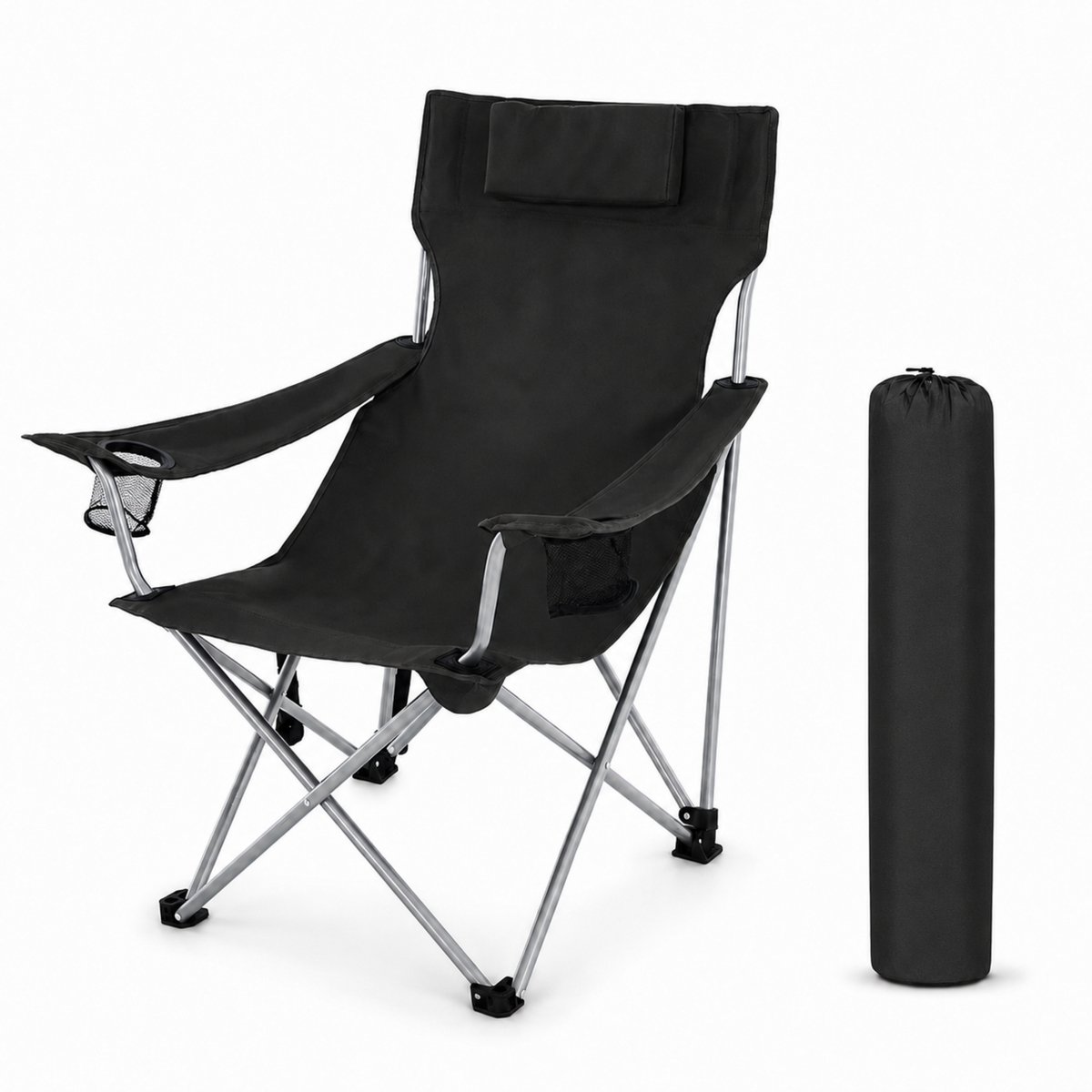 ACAZA Campingstoel - Strandstoel - PREMIUM - Draagvermogen 150 kg - Klapstoel - Kampeerstoel - Vouwstoel - Camping - Strandstoel Opvouwbaar - Visstoel - Klapstoelen - Festival Stoel - Zwart