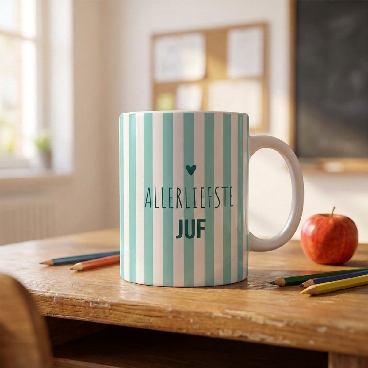 Mok met tekst | Bedankt Juf | Blauw | Groen | Bedankt | Cadeau | Keramiek | 330 ML | Fotofabriek