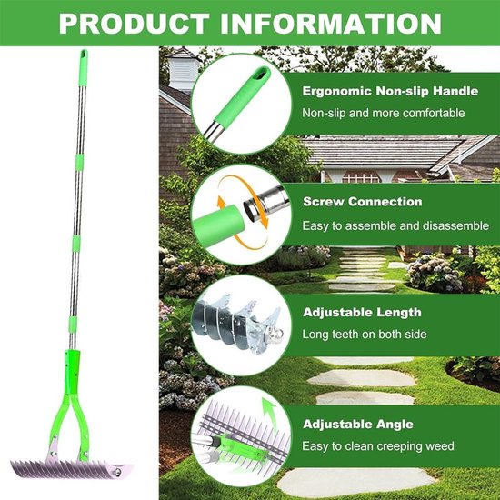 Dailygoods- Verticuteermachine 170 cm - Gazonbeluchter - Tuinhark - Grondhark - Aerificatie - Metalen Hark van Dailygoods — afbeelding 2
