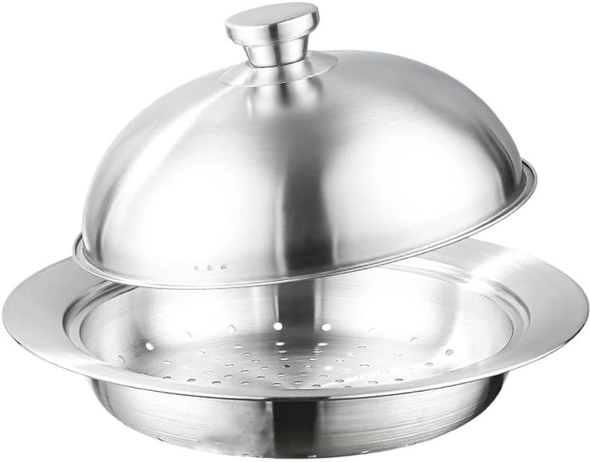 Stoompan Set Kookgerei Mand Gezond Koken Stapelbaar Ontwerp 20 en 24 cm Zilverkleurig
