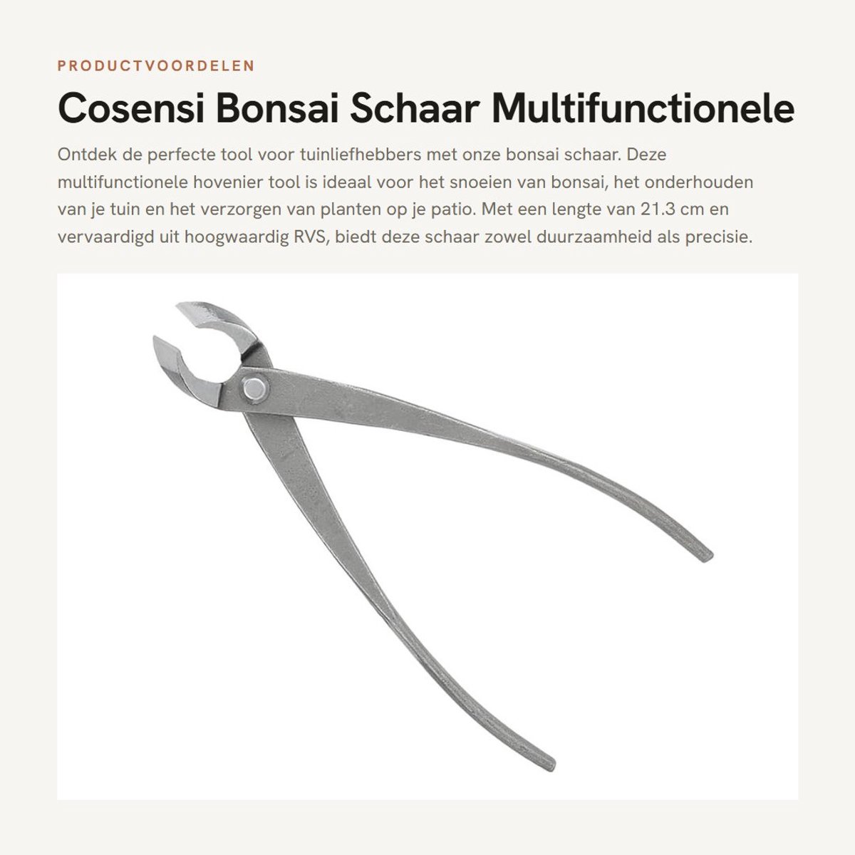 Dailygoods- Bonsaischaar Roestvrij Staal - Takkenknipper - Tuinschaar - Precisie Snijden - 21,3 cm - Lichtgewicht 192g