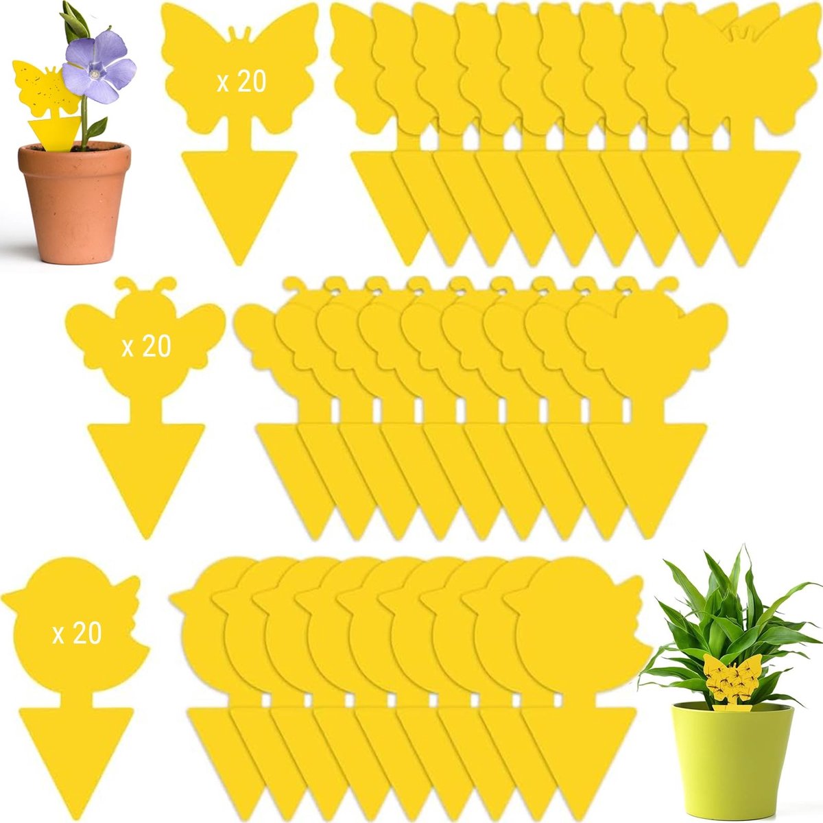 Dailygoods- Gele Stickers Rouwmuggen - 60 Stuks - Vliegen Insectenvallen - Kamerplanten - Potgrond - Diverse Vormen