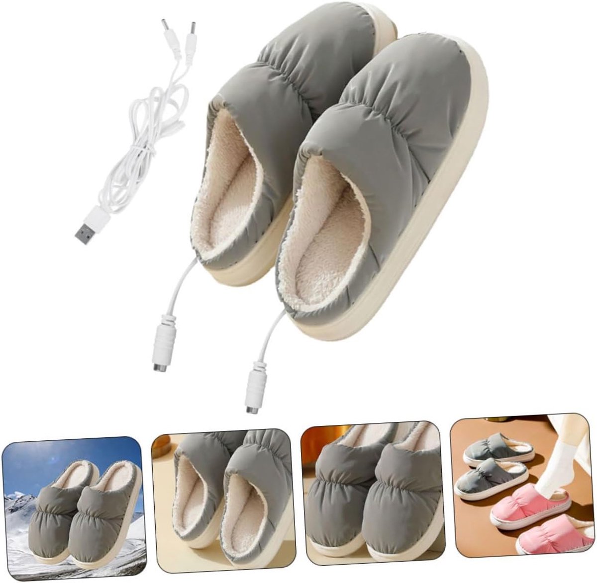 Elektrische Pantoffels - Verwarmde Voeten - Winterse Warmte - USB Oplaadbaar - 28 cm Lengte - Grijs — cadeau in Gadgets - foto 5