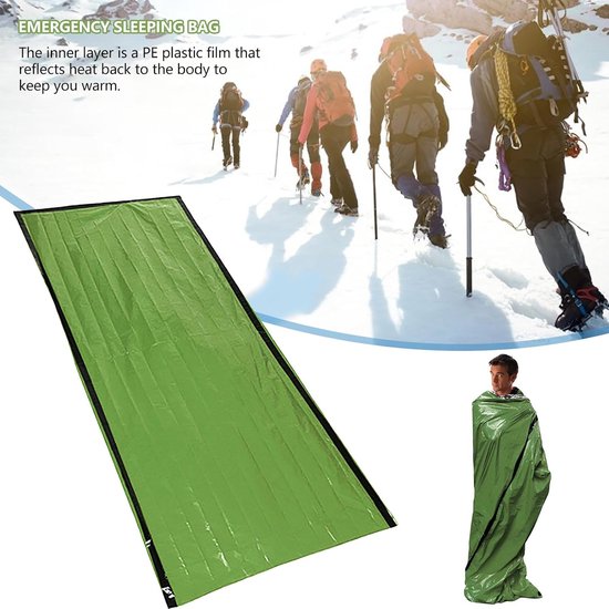Bivaktas - Survival Slaapzak - Outdoor Avontuur - Waterdicht Winddicht - 200 x 90 cm - Groen Oranje — afbeelding 3