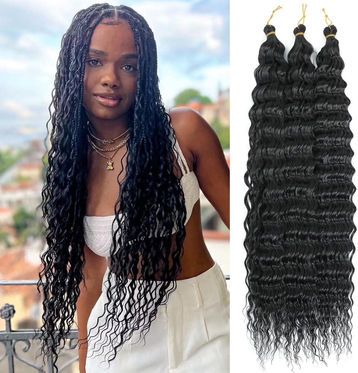 Dailygoods- Haarextensions 22 Inch - Synthetisch Haar - Krullend Haar - Geweven Haar - Klittenvrij - Hoogwaardige Vezels - Gehaakt Haar