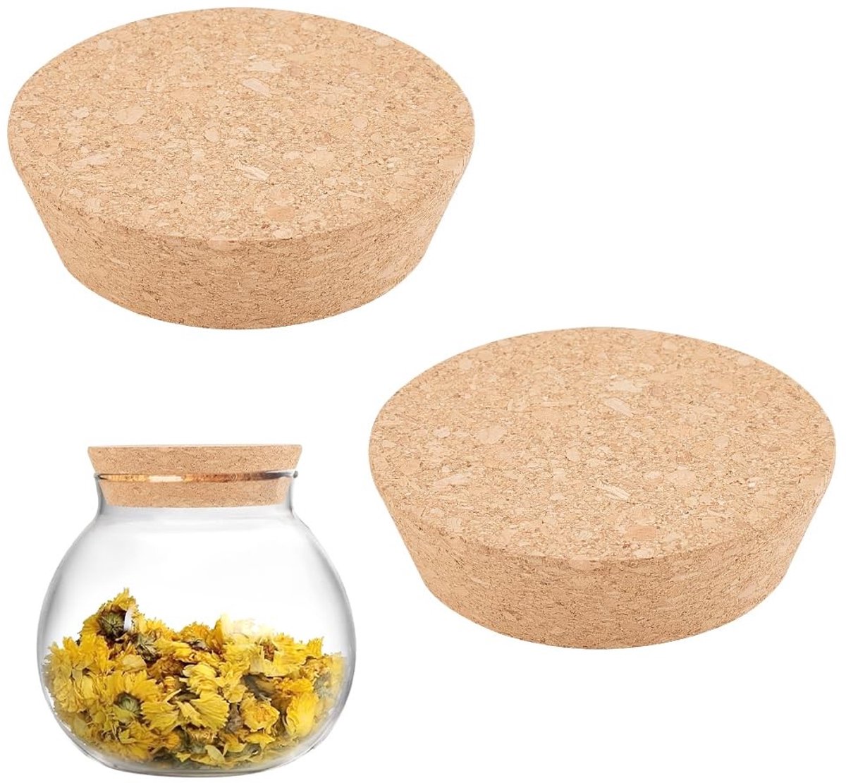 Dailygoods- Kurkdeksels 2 Stuks - Grote Vervangende Kurken - Natuurlijke Houten Kurk - Voor Inmaakpotten - Afmetingen 9.1x7.7x2.5 cm - Inmaakdeksel