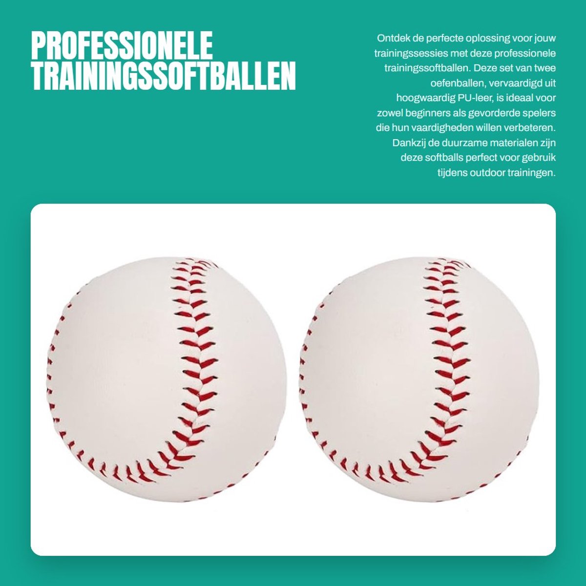 Dailygoods- Trainingssoftballen Professionele PU-leer - Oefeningssoftbal - 2 Stuks - Diameter 72 mm - Houtsnippers - Handgenaaide Naden - Softbal