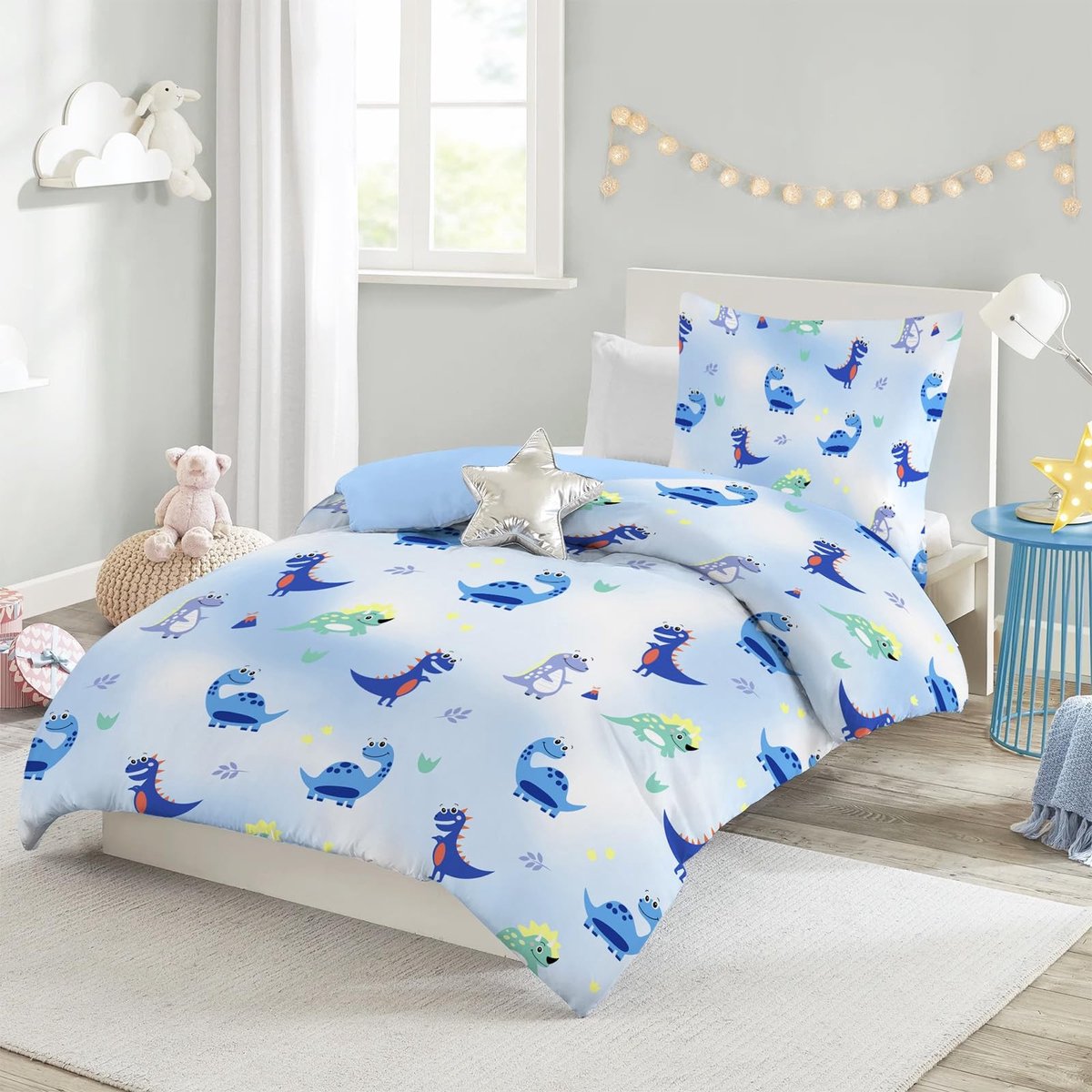 Dailygoods- Beddengoedset Dinosaurus - Dekbedovertrek 135 x 200 cm - Kussensloop 80 x 80 cm - Microvezel - Kinderen - Schattig patroon - Dekbedoel