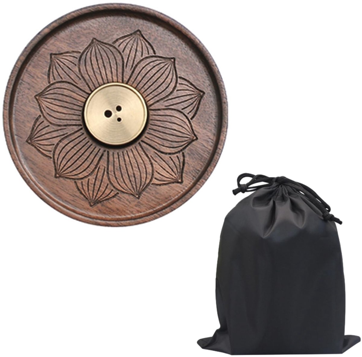 Dailygoods- Wierookhouder Houten Lotus - Wierookstokjeshouder - Afneembare Asverzamelaar - Diameter 12 cm - Hoogwaardige Materialen - Spiritueel Cadeau - Wierookbrander