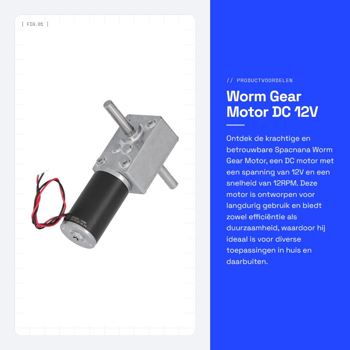 Dailygoods - Worm Gear Motor DC 12V 12RPM - Duurzame Metalen Motor met RVS Uitgangsas
