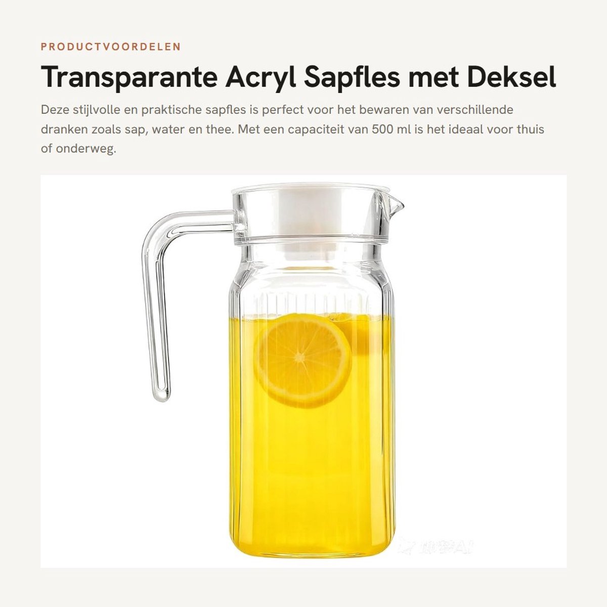 Dailygoods- Drinkkan Stijlvol Ontwerp - Sapkan - Fles - Drinkkan met Deksel - Multifunctioneel - 500ML Capaciteit - Ergonomische Handgreep - Sapfles