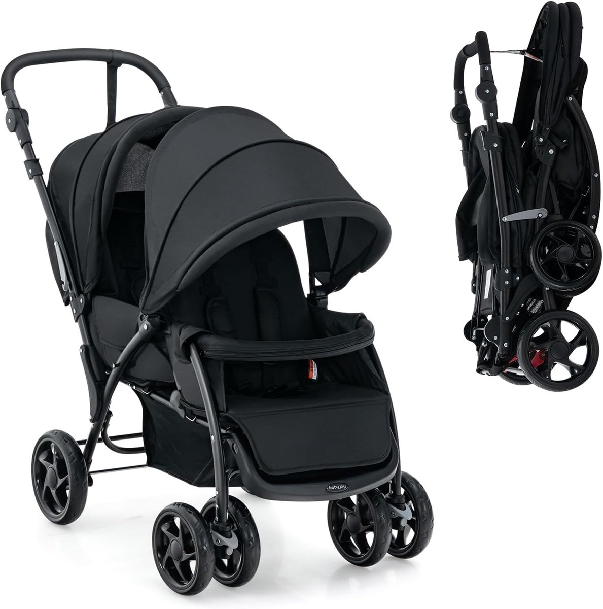 Dubbele kinderwagen - Duowagen tweeling - Reizen met kinderen - Verstelbare rugleuningen - 15+15 kg - Zwart