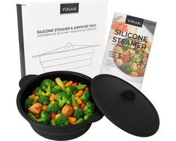 Siliconen Stomer - Magnetron Stoompan - Gezond Koken - Opvouwbaar Ontwerp - 1200 ml - Zwart