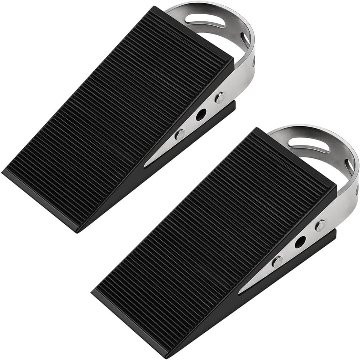 Deurstopper Wig - Zwart - 9,5 x 5 x 3,2 cm - Antislip Rubber met Roestvrijstalen Handvat - Voor Binnengebruik
