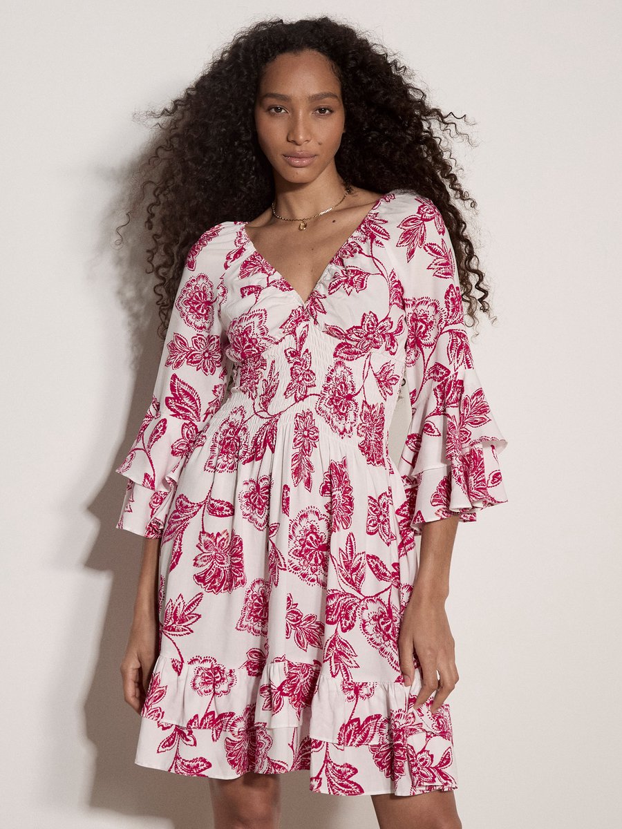 Sarasa bloemen mini-jurk met ruches