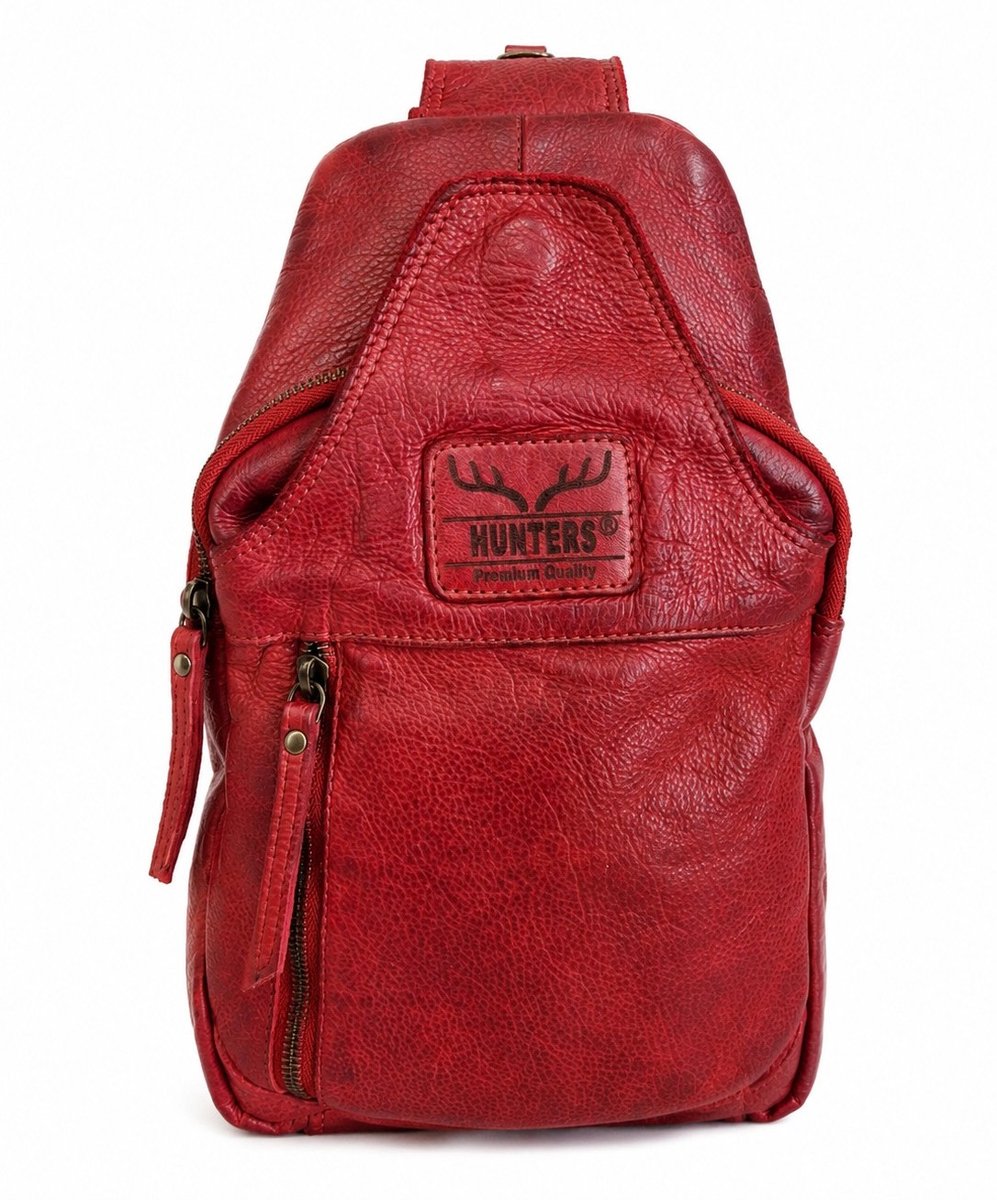 Hunters leren Crossbody tas Sling bag rood - (bxhxd) ca. 20cm x 35cm x 4cm